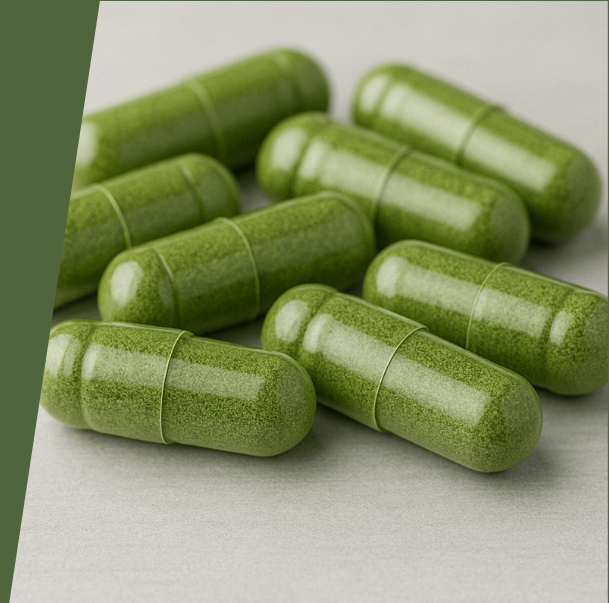 Organic Moringa powder filled capsules for convenient daily consumption